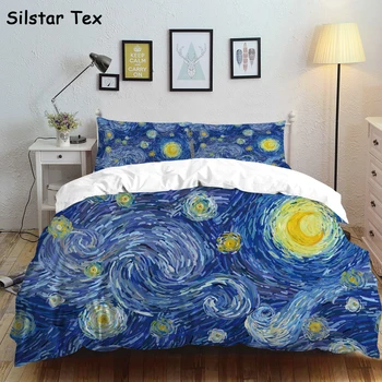 

Silstar Tex Van Gogh Quilt Set Duvet Cover Starry Sky Painting Bed Sheet Sets Pillow Cover Bed Cover Crib Bedding Bedspreads