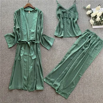 Spring Women's Pajamas Rayon Jacquard 3Pcs Pajama Set Satin Pyjamas Sexy Lace Nightie Green Sleepwear Home Clothes
Spring Women's Pajamas Rayon Jacquard 3Pcs Pajama Set Satin Pyjamas Sexy Lace Nightie Green Sleepwear Home Clothes