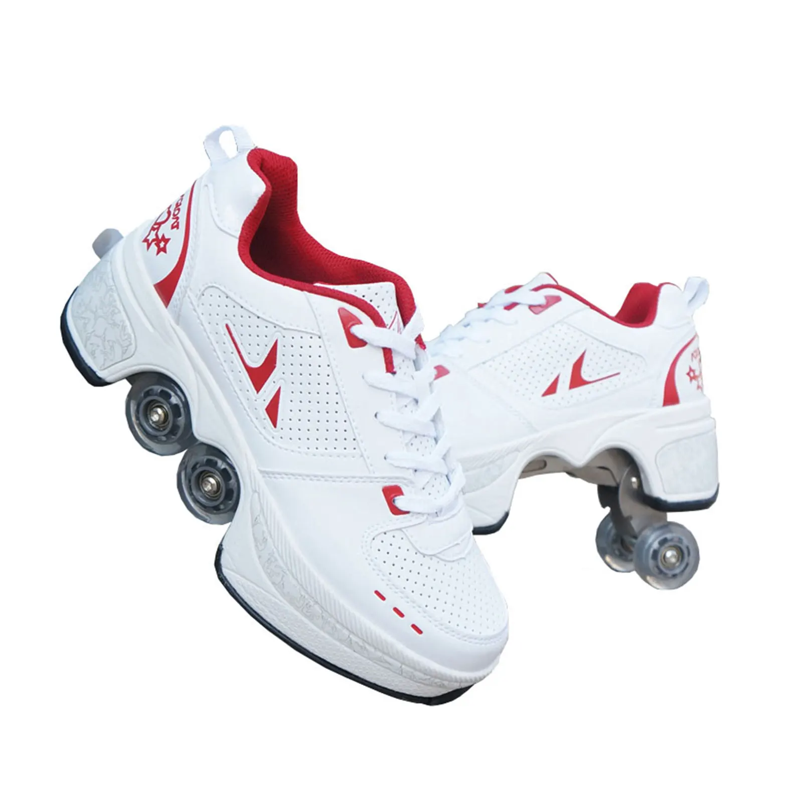 

PU Wheel Deformation Roller Shoes Invisible Pulley Skates Skating Parkour Shoes Four Wheels Rounds Breathable Running Sneakers