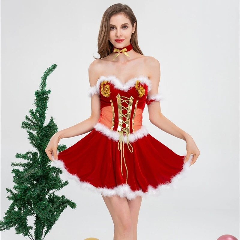 2020 Women's Christmas Dress Sleeveless V-neck Low-cut High Waist Slim Festival Cosplay Costume Sexy Ladies Christmas Mini Dress
2020 Women's Christmas Dress Sleeveless V-neck Low-cut High Waist Slim Festival Cosplay Costume Sexy Ladies Christmas Mini Dress