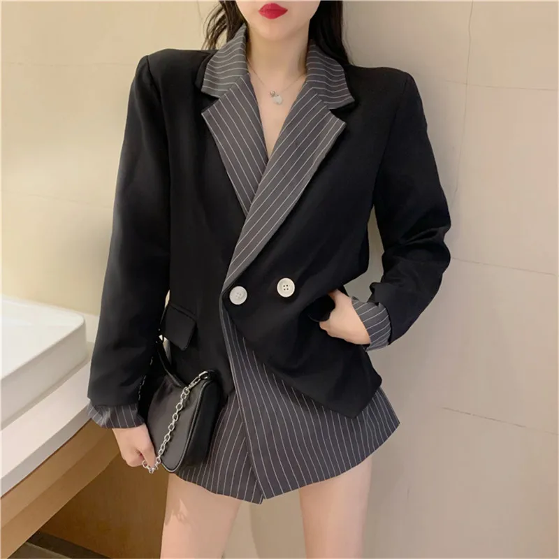 Real Shot 2020 New Elegant Autumn Winter Black Women's Retro Fashion Design Sense Casual Stitching Striped Suit Jacket
Real Shot 2020 New Elegant Autumn Winter Black Women's Retro Fashion Design Sense Casual Stitching Striped Suit Jacket