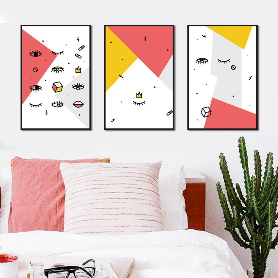 Simple Abstract Geometric Pattern Canvas Painting Living Room Decoration Eyes Crown Capsule Pink Yellow White Posters
Simple Abstract Geometric Pattern Canvas Painting Living Room Decoration Eyes Crown Capsule Pink Yellow White Posters