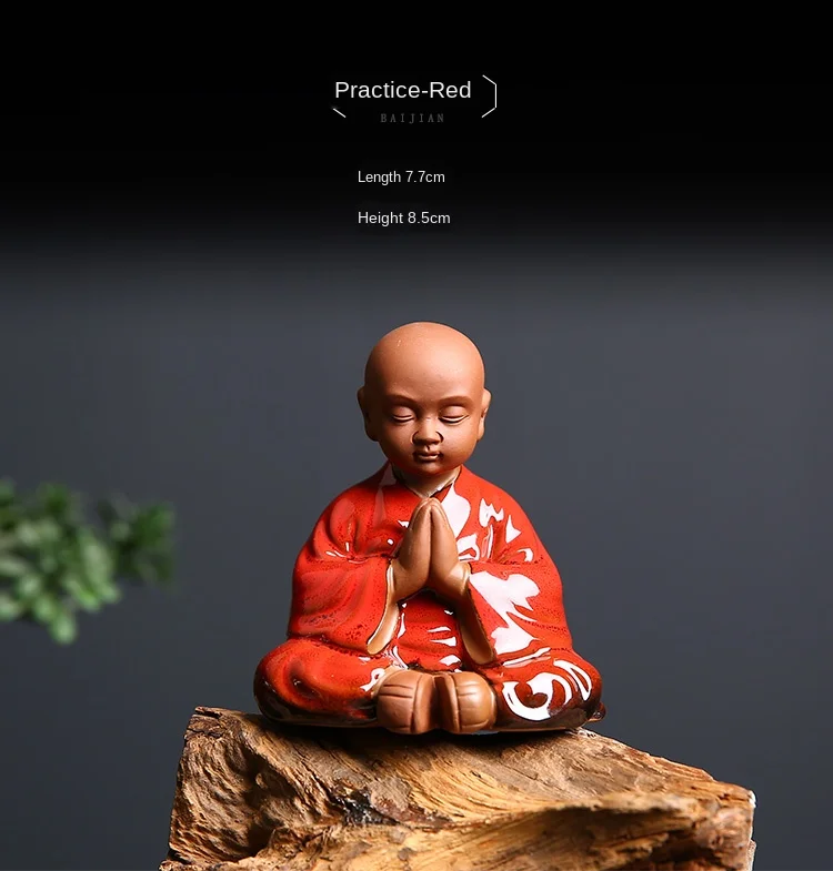 Ręcznie robiona, kreatywna figurowa dekoracja ślicznego małego mnicha Zen do herbaty, fioletowy piasek, tace herbaty, gliniana herbaciarnia, zestaw herbaty dla zwierząt - Wianko - 9