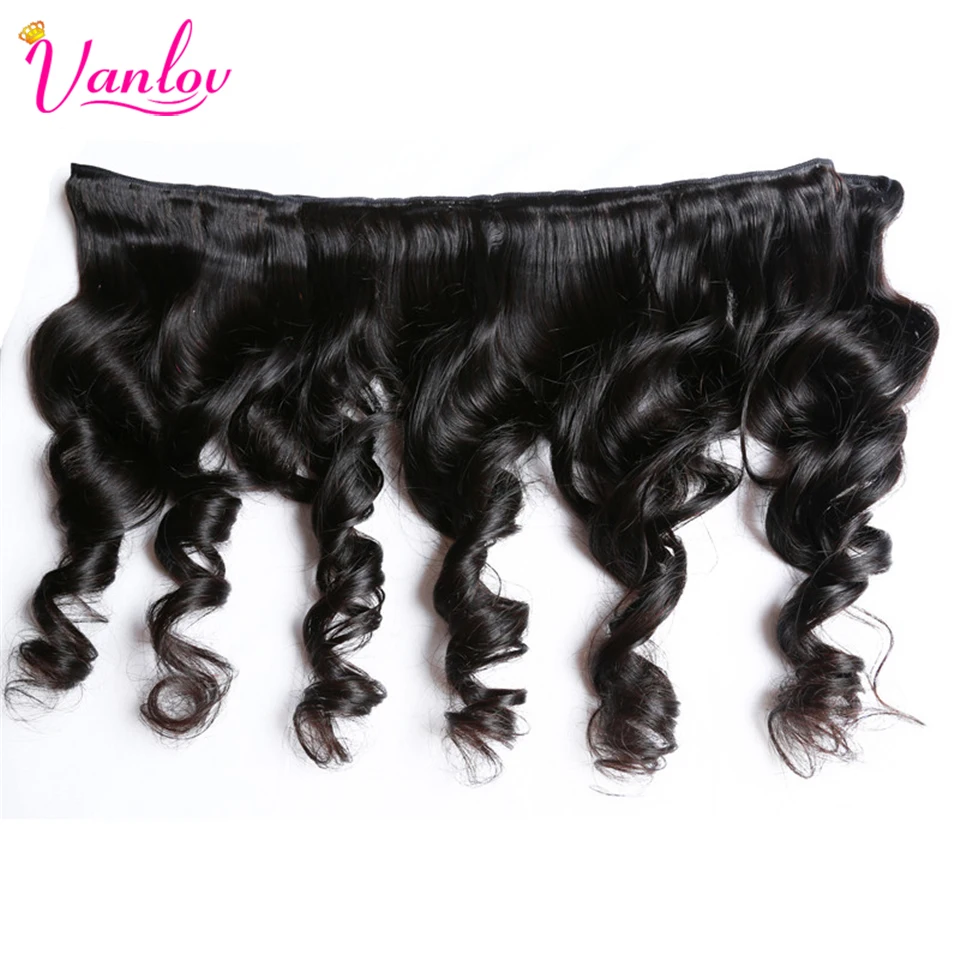 Vanlov Loose Wave 3 Bundles 100% Remy Human Hair Extensions Peruvian Hair Weave Bundles Natural color Jet Black Available