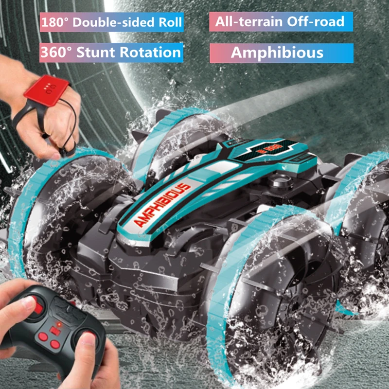 

Amphibious Auto Demo Off-road RC Car 2.4G 360° Stunt Rotation Double-sided Tumbling Propeller Tire 2.4G/Watch Dual RC Car Buggy