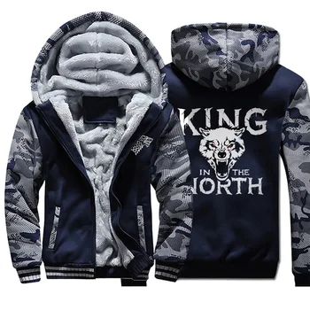 

Game Of Thrones King In The North Thick Camouflage Sweatshirt Men Zipper Hoodies 2019 Winter Men's Warm Coat Hip Hop Streetwear