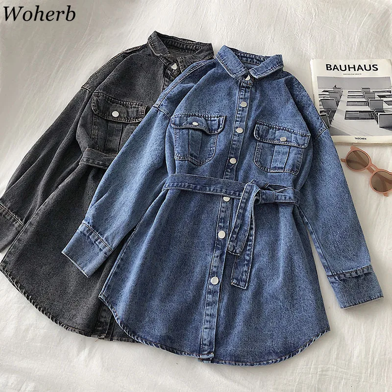 Woherb Fashing Women Colthing Single Breasted Drawstring Denim Dress 2020 Spring New Korean Lady Mid-length Waist Tie-down Coat
Woherb Fashing Women Colthing Single Breasted Drawstring Denim Dress 2020 Spring New Korean Lady Mid-length Waist Tie-down Coat