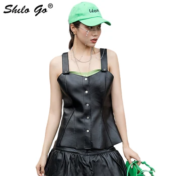 Genuine Leather Blouse Black Vintage Sweatheart Neck Button Front Strap Sleeveless Tops Women Autumn Sexy Fit and Flare Blouses
Genuine Leather Blouse Black Vintage Sweatheart Neck Button Front Strap Sleeveless Tops Women Autumn Sexy Fit and Flare Blouses