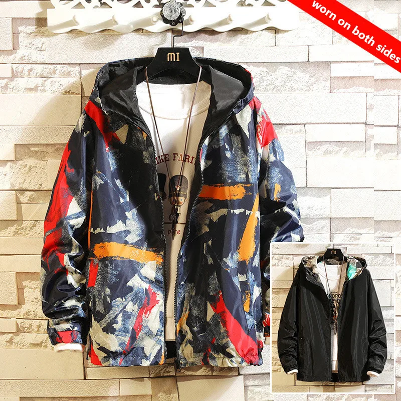 New 2020 Men's Jacket can be worn on both sides Hooded Windbreaker Men Women Fashion Outwear Printed Street Hip Hop Jacket
New 2020 Men's Jacket can be worn on both sides Hooded Windbreaker Men Women Fashion Outwear Printed Street Hip Hop Jacket