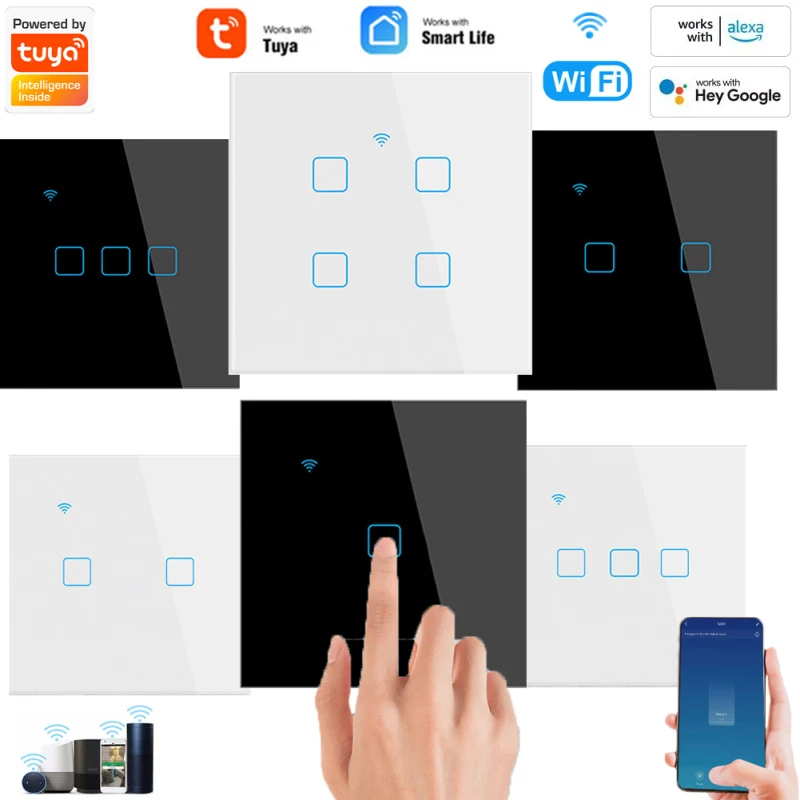 

Умный сенсорный выключатель 1/2/3/4 кнопочный с поддержкой Wi-Fi, 100-240 В