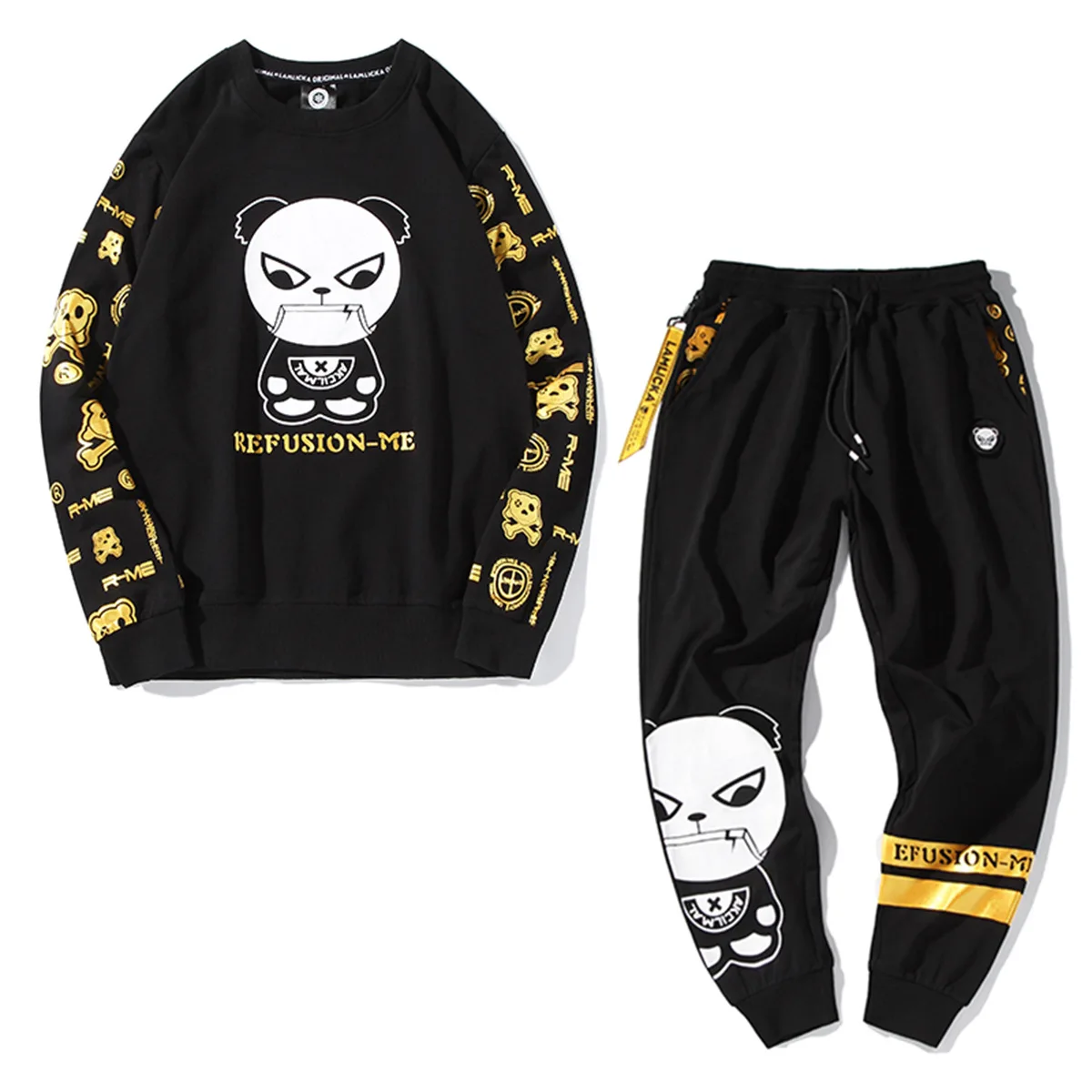 Cartoon Bronze Lettered Panda Printed Autumn Crew Neck Long-sleeved Sweater Sweatpants Two-Piece Set Large Size Casual Sportswea
Cartoon Bronze Lettered Panda Printed Autumn Crew Neck Long-sleeved Sweater Sweatpants Two-Piece Set Large Size Casual Sportswea