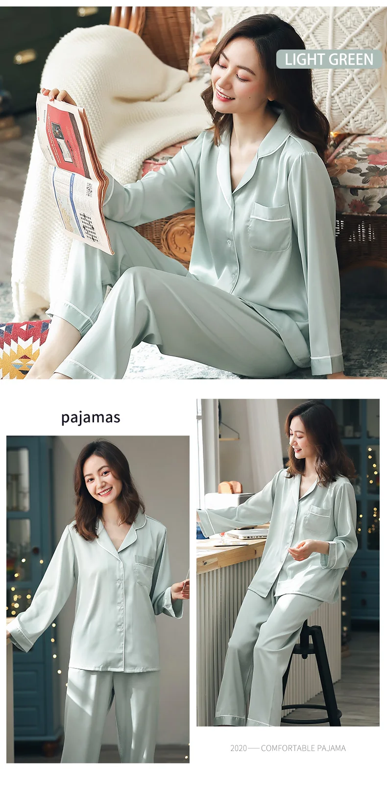 Summer Satin Pajamas Women Pyjamas PJ Set Female Long Sleeve Sleepwear Suit Ladies Night Wear Imitation Silk Pijamas For Women
