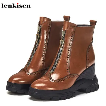 Lenkisen brogue carved cow leather boots wedges thick bottom round toe rock Zip winter keep warm women fashion ankle boots L35
Lenkisen brogue carved cow leather boots wedges thick bottom round toe rock Zip winter keep warm women fashion ankle boots L35