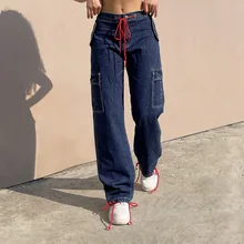 Pockets Low Rise Baggy Jeans for Women Chic Lace Up Cargo Denim Pants Loose Vintage Casual Streetwear Fashion Korean Y2k Trouser
Pockets Low Rise Baggy Jeans for Women Chic Lace Up Cargo Denim Pants Loose Vintage Casual Streetwear Fashion Korean Y2k Trouser