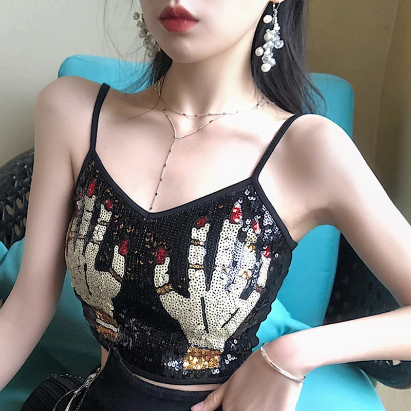 shintimes Black Womens Tank Tops Summer Fashion Sequins Patchwork Tank Top Camisole Sexy Tanktop Woman Short Female Clothing
shintimes Black Womens Tank Tops Summer Fashion Sequins Patchwork Tank Top Camisole Sexy Tanktop Woman Short Female Clothing