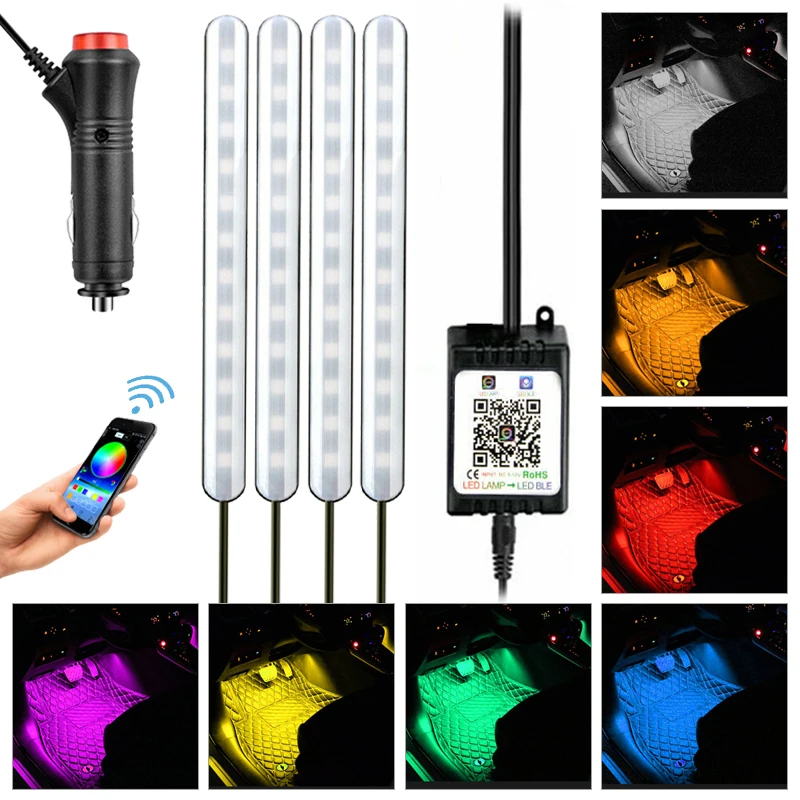 4pcs RGB 5050 Car Interior Atmosphere Ambient Light Foot Neon Lamp Phone APP Control RGB LED Strip Styling Decorative Light 
4pcs RGB 5050 Car Interior Atmosphere Ambient Light Foot Neon Lamp Phone APP Control RGB LED Strip Styling Decorative Light