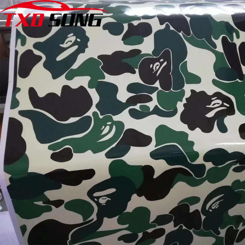 

Glossy green Black white Camouflage Vinyl Car Wrap Foil With Air Release Bubble Free Film DIY Styling Sticker Car Body Wrapping