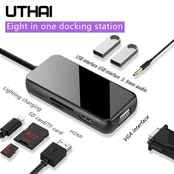 2020 Docking Station 8 In One For Apple Mobile Phone 3.0 USB HUB Multifunctional HDMI VGA Same Screen TFsd Card 3.5mm Headset
2020 Docking Station 8 In One For Apple Mobile Phone 3.0 USB HUB Multifunctional HDMI VGA Same Screen TFsd Card 3.5mm Headset