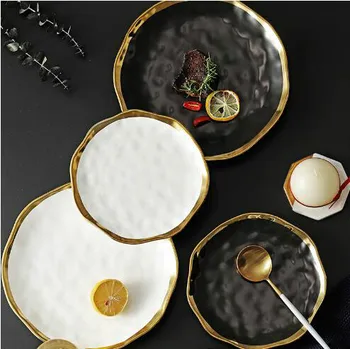 Ceramic Dinner Plate Gold Inlay Snack Dishes Luxury Gold Edges Plate Dinnerware Kitchen Plate Black White Tray Set wy121304
Ceramic Dinner Plate Gold Inlay Snack Dishes Luxury Gold Edges Plate Dinnerware Kitchen Plate Black White Tray Set wy121304