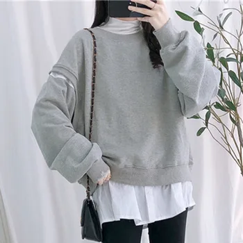 Japanese Long Sleeve Fake Two Piece Patchwork Women Hoodie Korean Casual Solid Pullover Tops Harajuku Sweatshirt 2020 Spring 
Japanese Long Sleeve Fake Two Piece Patchwork Women Hoodie Korean Casual Solid Pullover Tops Harajuku Sweatshirt 2020 Spring