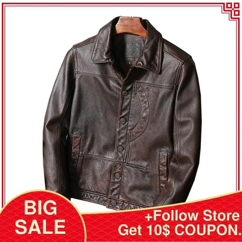 2020 Vintage Brown American Casual Leather Jacket Single Breasted Plus Size XXXL Genuine Cowhide Autumn Slim Fit Leather Coat
2020 Vintage Brown American Casual Leather Jacket Single Breasted Plus Size XXXL Genuine Cowhide Autumn Slim Fit Leather Coat