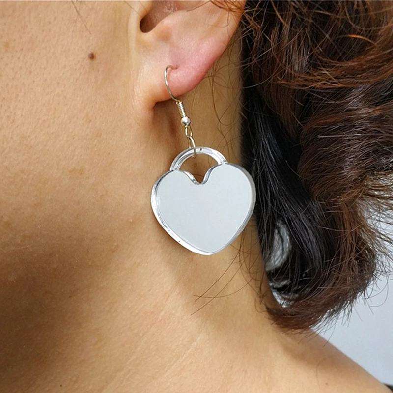 Фото KUGUYS Cute Lovely Lock Peach Heart Dangle Earrings for Women Mirror Gold Silver Color Fashion Party Gift Jewelry Acrylic | Украшения и