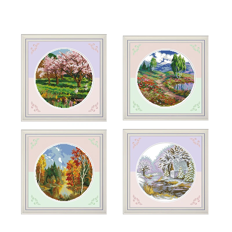 Joy Sunday FourSeasons (Spring /Summer /Autumn / Winter) DMC11CT 14CT Printed Counted Cross Stitch Kit DIY Embroidery Needlework | Дом и сад