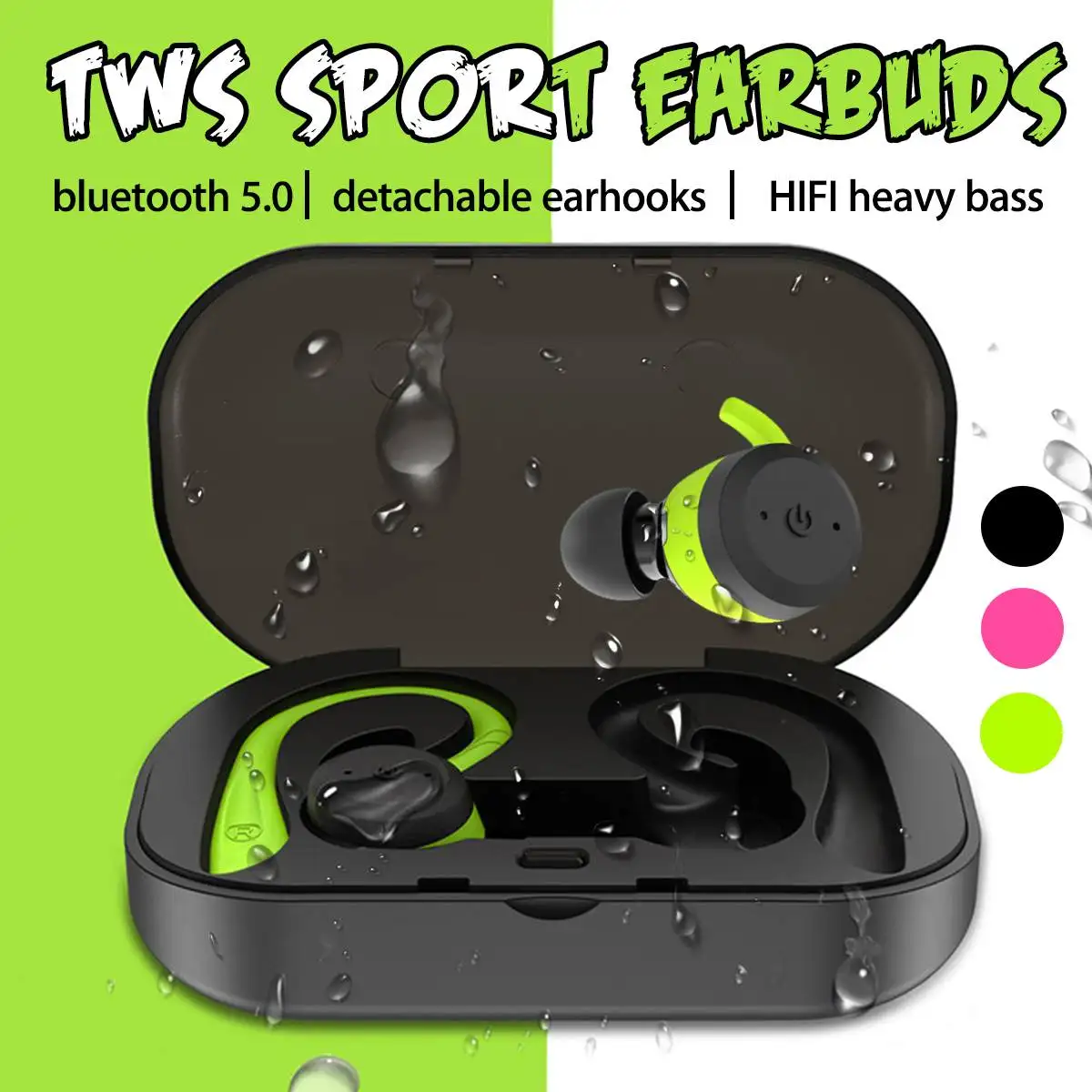 Фото TWS bluetooth 5.0 Detachable Earhooks Earphones Headphone IPX7 Waterproof Sport 360 Degree HD Heavy Bass Earbud Headset with Mic |