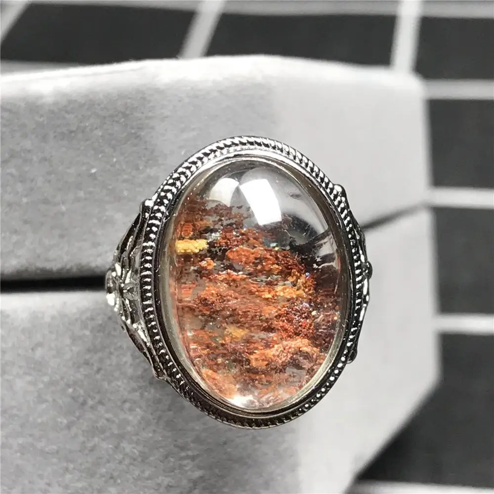Genuine Natural Colorful Phantom Quartz Crystal Ring For Woman Man Love Oval 20x14mm Beads Fashion Jewelry Adjustable AAAAA | Украшения и