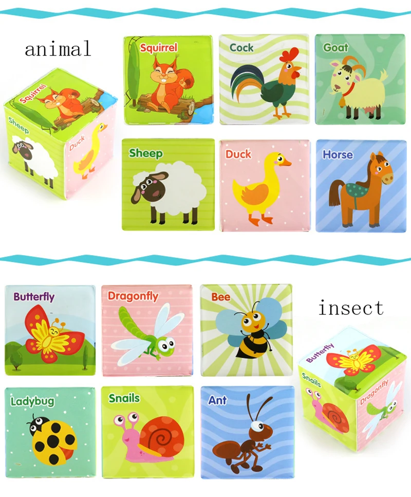Baby Plush Mobile Magic Cube Animal Baby Toy Block Clutch Rattles Soft Early Newborn Baby Educational Rattles Toys 0-12 Months