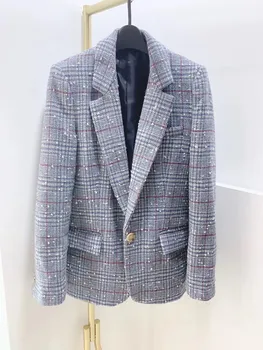 Women Tweed Blazer Autumn and Winter Snowflake Plaid Coat Lady Office Wear Notched Jacket Female Single Button Outwear Top
Women Tweed Blazer Autumn and Winter Snowflake Plaid Coat Lady Office Wear Notched Jacket Female Single Button Outwear Top