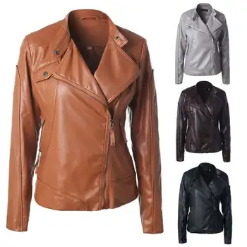 Autumn winter women's solid color stand collar side zipper PU leather locomotive jacket lady overcoat
Autumn winter women's solid color stand collar side zipper PU leather locomotive jacket lady overcoat