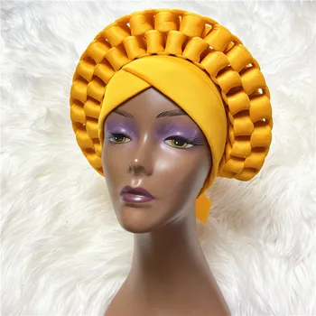 Nigerian Yellow Gele Headtie Aso Oke Gele Already Made Auto Gele Aso Ebi Headtie African Turban Cap with Colorful -LP30
Nigerian Yellow Gele Headtie Aso Oke Gele Already Made Auto Gele Aso Ebi Headtie African Turban Cap with Colorful -LP30