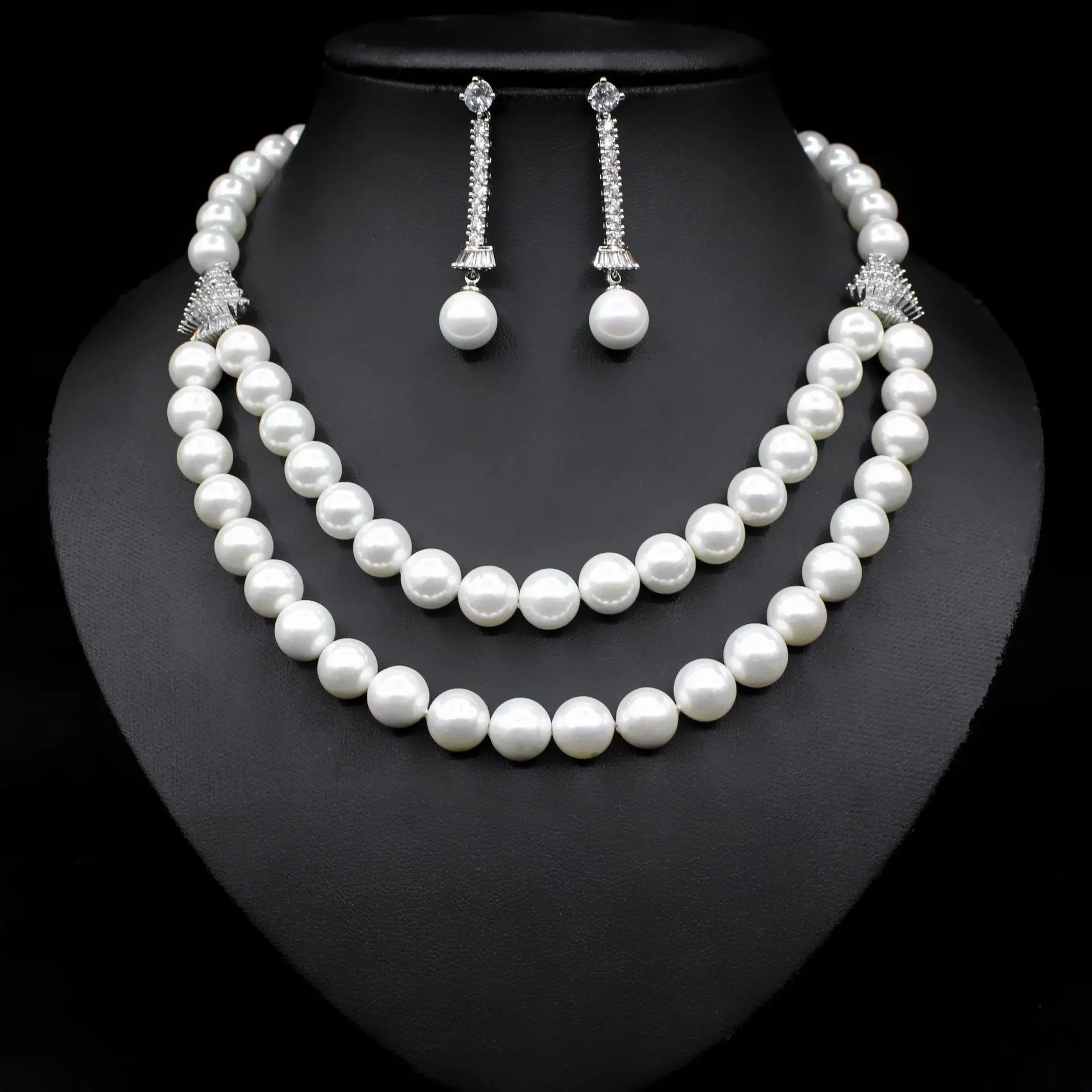 Фото Роскошное двухкомпонентное жемчужное ожерелье и серьги EYER комплект ювелирных