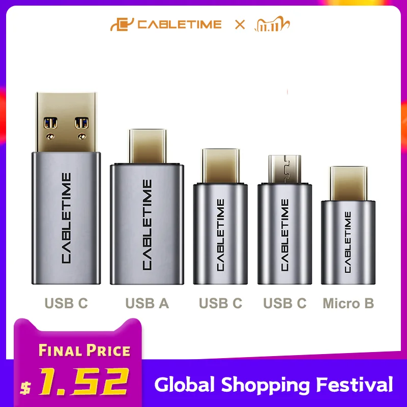 CABLETIME 5Pcs USB OTG Metal Shell USB Adapter USB Type C Micro B USB 3.0 Male Female Adapter Mobile Charge Sync Converter
CABLETIME 5Pcs USB OTG Metal Shell USB Adapter USB Type C Micro B USB 3.0 Male Female Adapter Mobile Charge Sync Converter