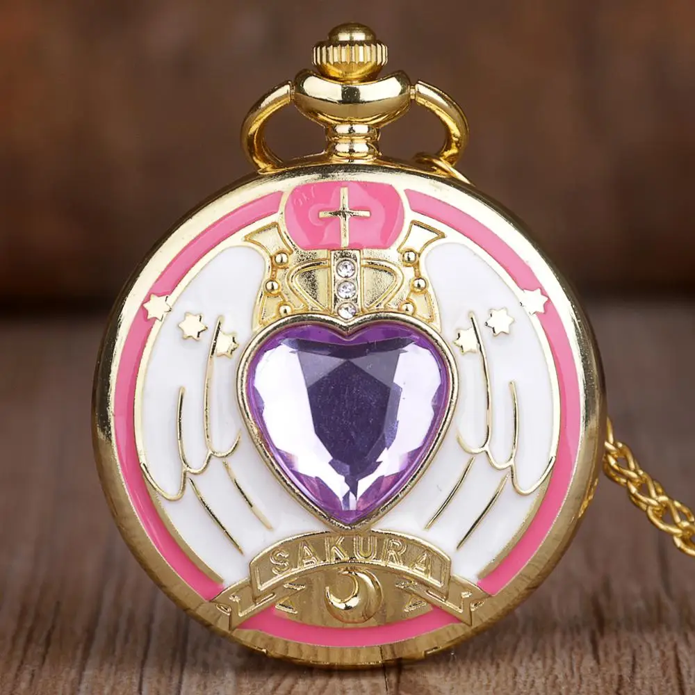 

Hot Animation Lovely sakura Sailor Moon Cosplay Quartz Pocket Watch FOB Chain Necklace Pendant Boy Girl Pocket Watches Gifts