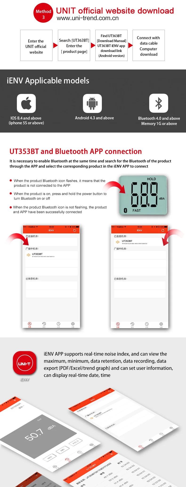 UNI-T UT353 UT353 Noise Measuring Instrument db Meter 30~130dB Mini Audio Sound Level Meter Decibel Monitor