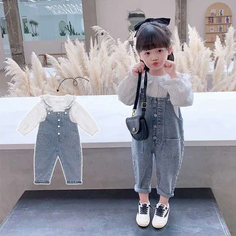 Kids Denim Jumpsuit Suit 2020 Autumn Girls Doll Collar Lace Top White Shirt + Children's Denim Jumpsuit Casual Pants 2PCS Set
Kids Denim Jumpsuit Suit 2020 Autumn Girls Doll Collar Lace Top White Shirt + Children's Denim Jumpsuit Casual Pants 2PCS Set