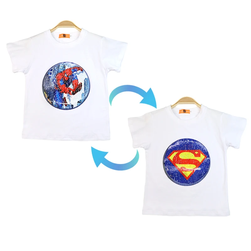 

2024 Summer Boys T-shirt Clothing 1 Piece Of Sequins Change Graphics Cotton Fashion Children's Super Hero Spiderman Kids Tops