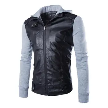 Jacket Leather Men Sleeve stitching Men's Casual Leather Jacket Men Hooded PU Leather Coat Black Brown New 
Jacket Leather Men Sleeve stitching Men's Casual Leather Jacket Men Hooded PU Leather Coat Black Brown New