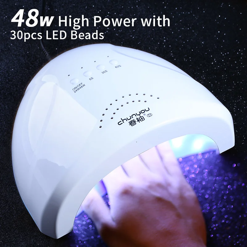 CHUNYOU 48W 30 Beads Fast Curing Nail Gel UV Nail Lamp Nail Dryer With LCD Display 5/30/60s Timer Smart UV LED Manicure Art Tool
CHUNYOU 48W 30 Beads Fast Curing Nail Gel UV Nail Lamp Nail Dryer With LCD Display 5/30/60s Timer Smart UV LED Manicure Art Tool