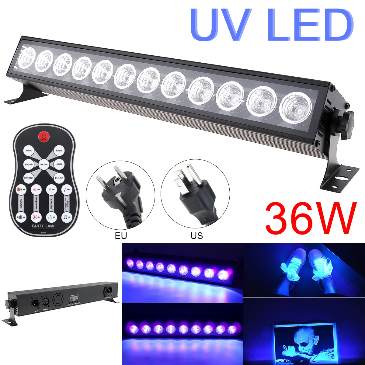 36W 50-60Hz 12 LEDs UV Light Remote Control Purple Light Bar with Automatic Voice Control DMX512 for Stage Disco Club Party Xmas
36W 50-60Hz 12 LEDs UV Light Remote Control Purple Light Bar with Automatic Voice Control DMX512 for Stage Disco Club Party Xmas