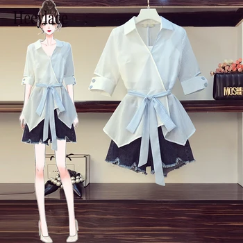 plus size women turn down collar patchwork irregular top and denim shorts set office ladies Summer two piece set korean outfits
plus size women turn down collar patchwork irregular top and denim shorts set office ladies Summer two piece set korean outfits