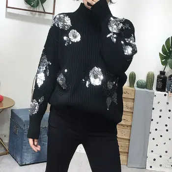 Women Turtleneck Black Oversized Sweater 2019 Lazy Oaf Sequins Sweater Ladies Loose Thick Warm Winter Pullover Jumper P-246
Women Turtleneck Black Oversized Sweater 2019 Lazy Oaf Sequins Sweater Ladies Loose Thick Warm Winter Pullover Jumper P-246