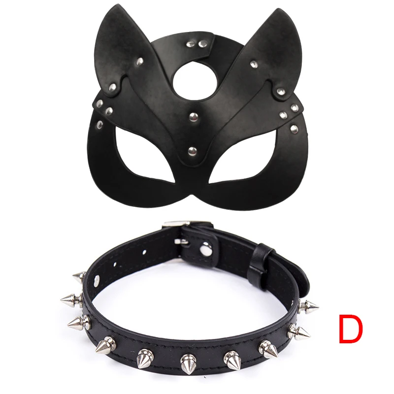Erotic Cat Women Sex Mask And Collar Cosplay Face Cat Leather Mask
