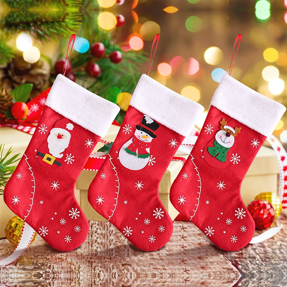 christmas socks snowman santa claus elk pattern reusable tote