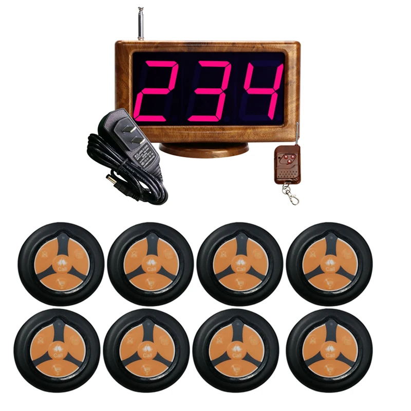Wireless Calling System 1 Host LED Display Receiver+8 Four Keys Pager Buttons Transmitter for Restaurant Guest Service
Wireless Calling System 1 Host LED Display Receiver+8 Four Keys Pager Buttons Transmitter for Restaurant Guest Service