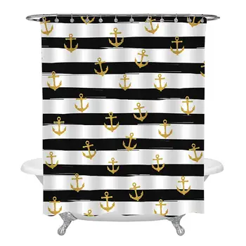 Shower Curtain, Pretty Summer Nautical Pattern Gold Glitter Anchor On Black White Striped Background Curtain Polyester Water
Shower Curtain, Pretty Summer Nautical Pattern Gold Glitter Anchor On Black White Striped Background Curtain Polyester Water