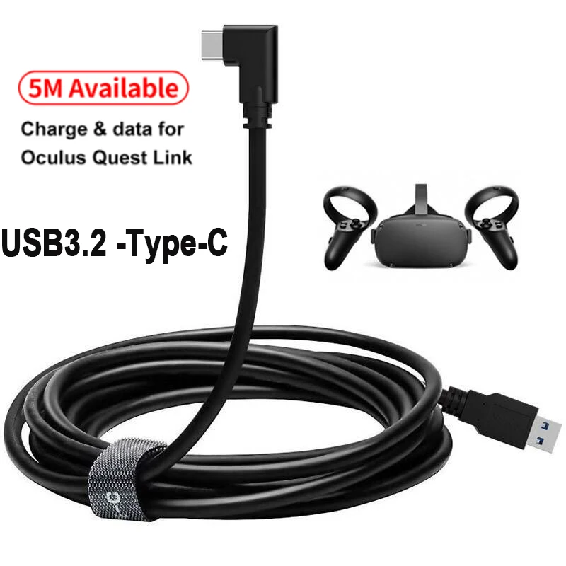 16FT 5M VR Link Cable For Oculus Quest/Quest 2 VR Headset USB 3.2 Type-C 90° Angle Adapter Cable High-speed Charge Data Transfer
16FT 5M VR Link Cable For Oculus Quest/Quest 2 VR Headset USB 3.2 Type-C 90° Angle Adapter Cable High-speed Charge Data Transfer