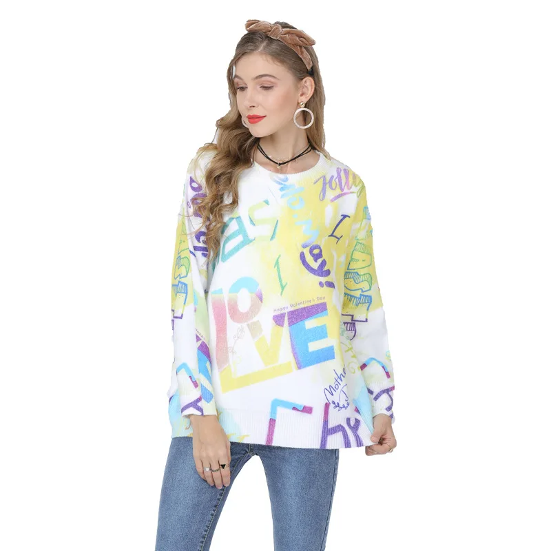 2019 Women's Letter Pullover Round Neck Large Size Top Loose Long Sleeve Sweater Printed Fashion O-neck Kimono
2019 Women's Letter Pullover Round Neck Large Size Top Loose Long Sleeve Sweater Printed Fashion O-neck Kimono